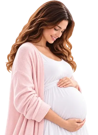 Pregnant woman holding baby booties